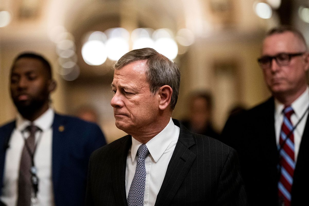 Chief Justice John Roberts leaves after a long day of the House managers presenting their case during the Senate impeachment trial of President Donald Trump on Capitol Hill in Washington, DC on Wednesday January 22, 2020. (Melina Mara/The Washington Post via Getty Images)