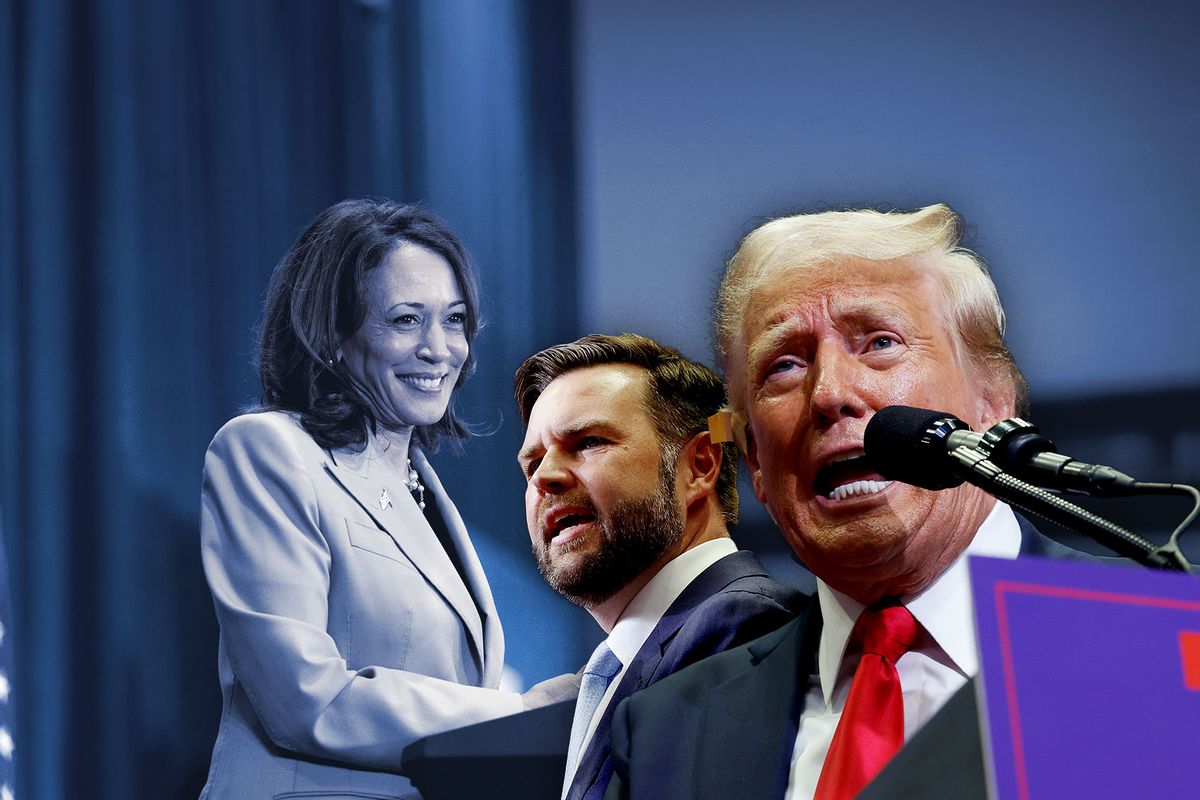 Kamala Harris, JD Vance and Donald Trump (Photo illustration by Salon/Getty Images)