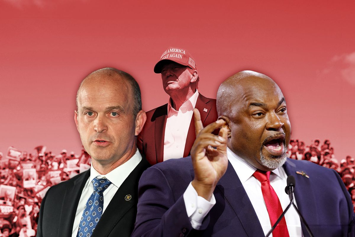 Kevin Roberts, Mark Robinson and Donald Trump (Photo illustration by Salon/Getty Images)