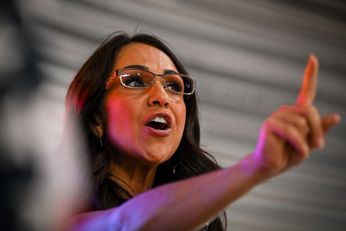 Congresswoman Lauren Boebert speaks to supporters during an election watch party at the Greenhouse in Windsor, Colorado on Tuesday, June 25, 2024.  (Aaron Ontiveroz/The Denver Post)