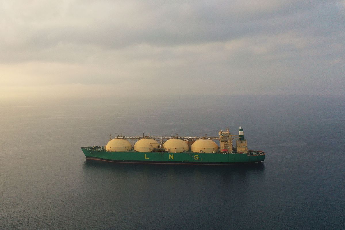 LNG Tanker ASYA ENERGY sailing under the flag of Palau is moored off the coast of the Mediterranean port of Limassol. (Danil Shamkin/NurPhoto via Getty Images)