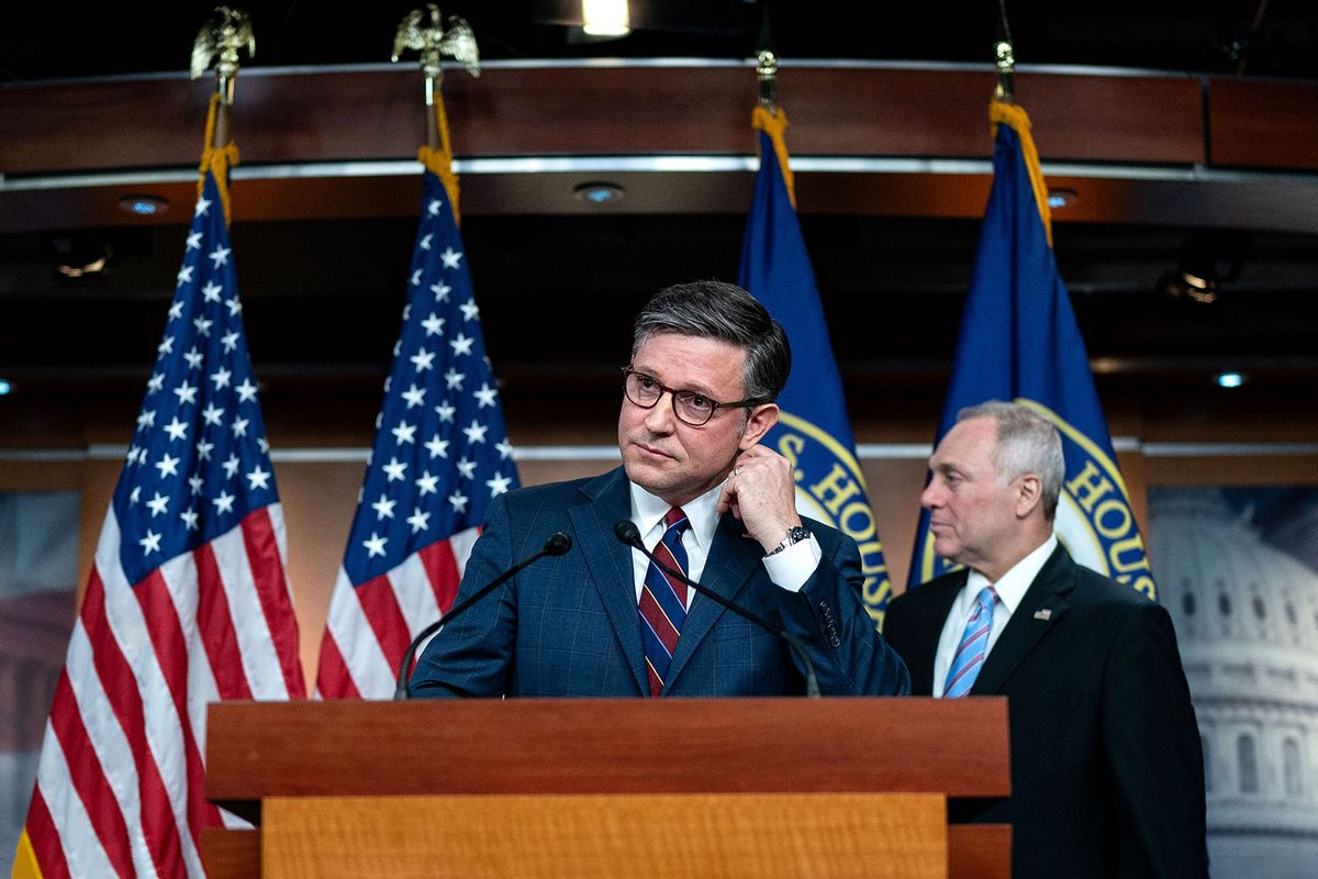 Speaker of the House Mike Johnson (R-LA) speaks to reporters about the resignation of United States Secret Service Director Kimberly Cheatle at the U.S. Capitol on July 23, 2024 in Washington, DC. (Kent Nishimura/Getty Images)