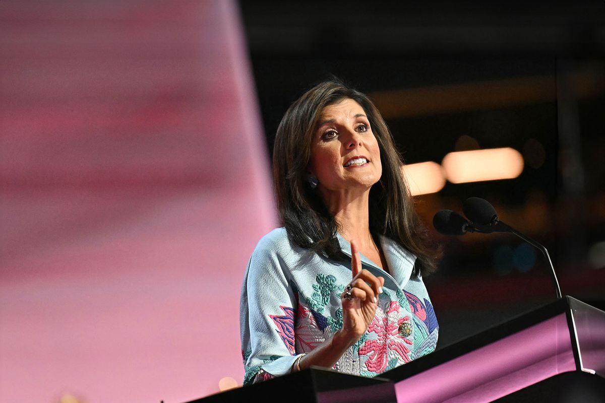 US former ambassador to the United Nations and South Carolina Governor Nikki Haley speaks during the second day of the 2024 Republican National Convention at the Fiserv Forum in Milwaukee, Wisconsin, July 16, 2024. (ANGELA WEISS/AFP via Getty Images)