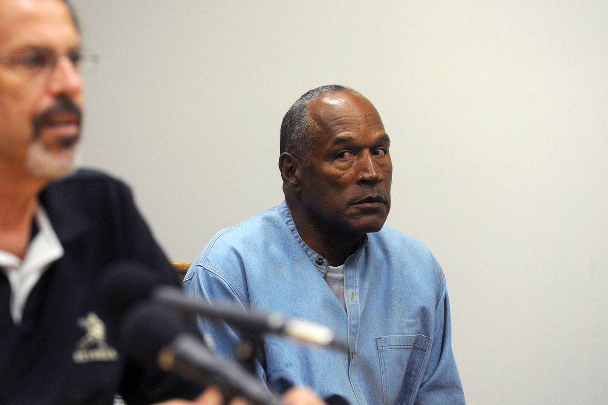 O.J. Simpson reacts during the testimony of Bruce Fromong during his parole hearing at Lovelock Correctional Center July 20, 2017 in Lovelock, Nevada. (Jason Bean-Pool/Getty Images)