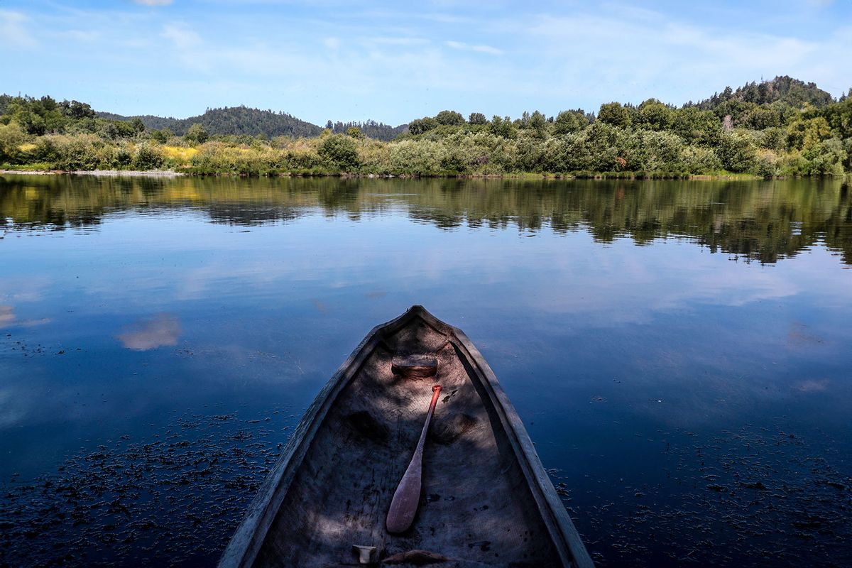 The Yurok Tribe offers Redwood Yurok canoe tours on the Klamath River. The canoe, paddles and stools are all hand crafted by tribal members. (Robert Gauthier/Los Angeles Times via Getty Images)