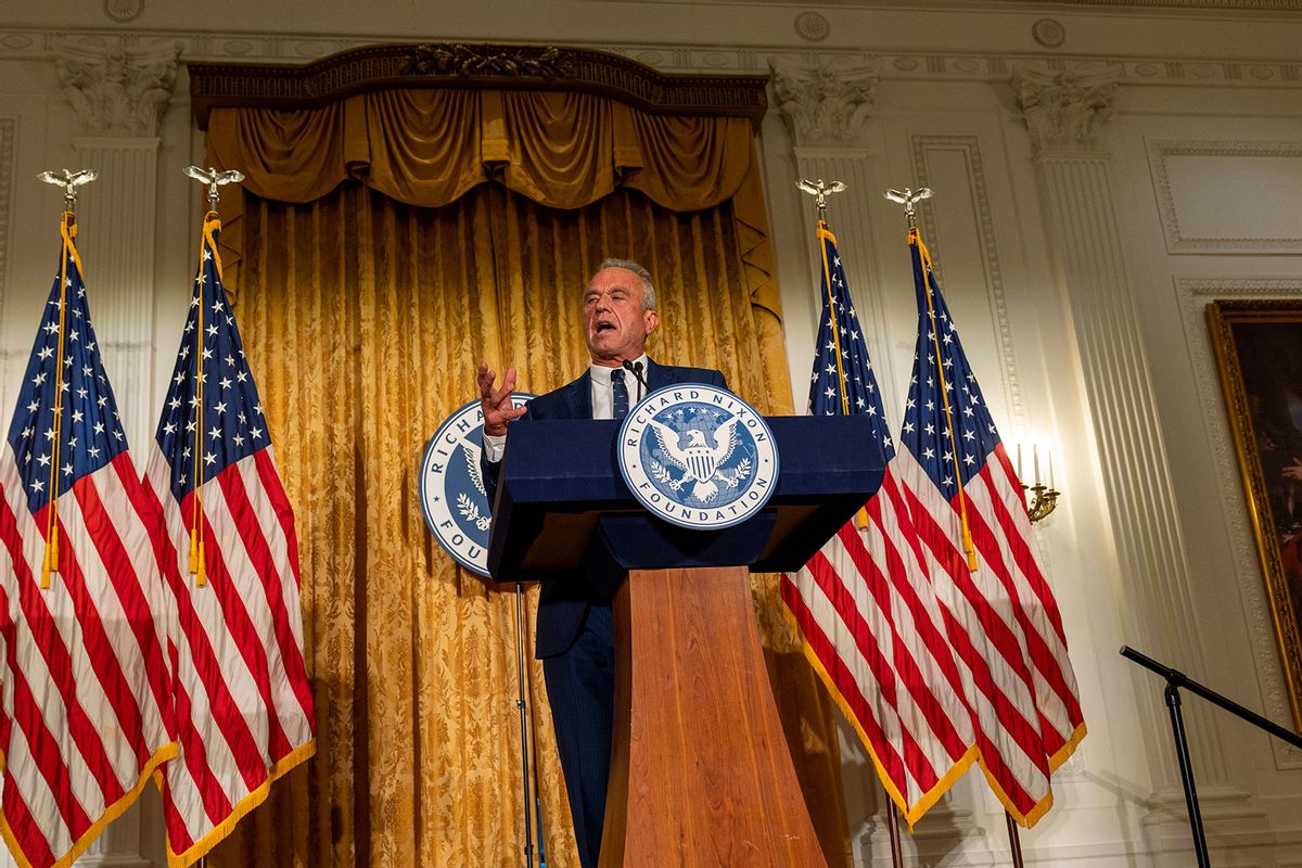 Presidential candidate Robert F Kennedy Jr. speaks at the Nixon Library on June 12, 2024 in Yorba Linda, California. (Gina Ferazzi / Los Angeles Times via Getty Images)