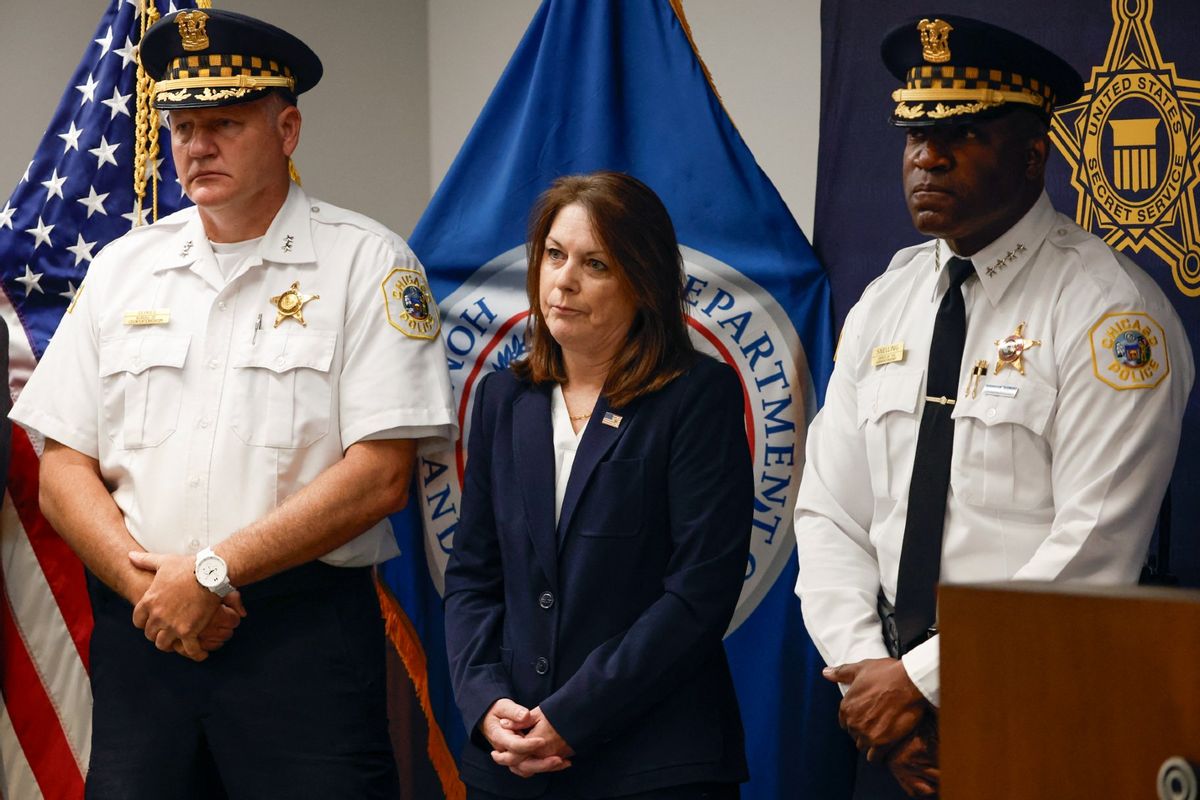 United States Secret Service Director Kimberly Cheatle looks on during a press conference at the Secret Service's Chicago Field Office on June 4, 2024, in Chicago, Illinois, ahead of the 2024 Democratic and Republican National Conventions. (KAMIL KRZACZYNSKI/AFP via Getty Images)