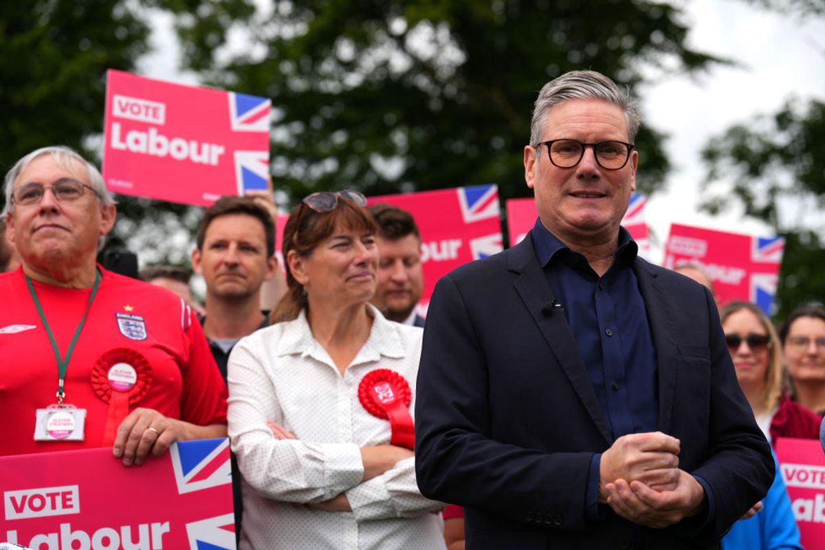 Labour Party leader Keir Starmer campaigns in Hitchin, England, on July 1, 2024. (Carl Court/Getty Images)