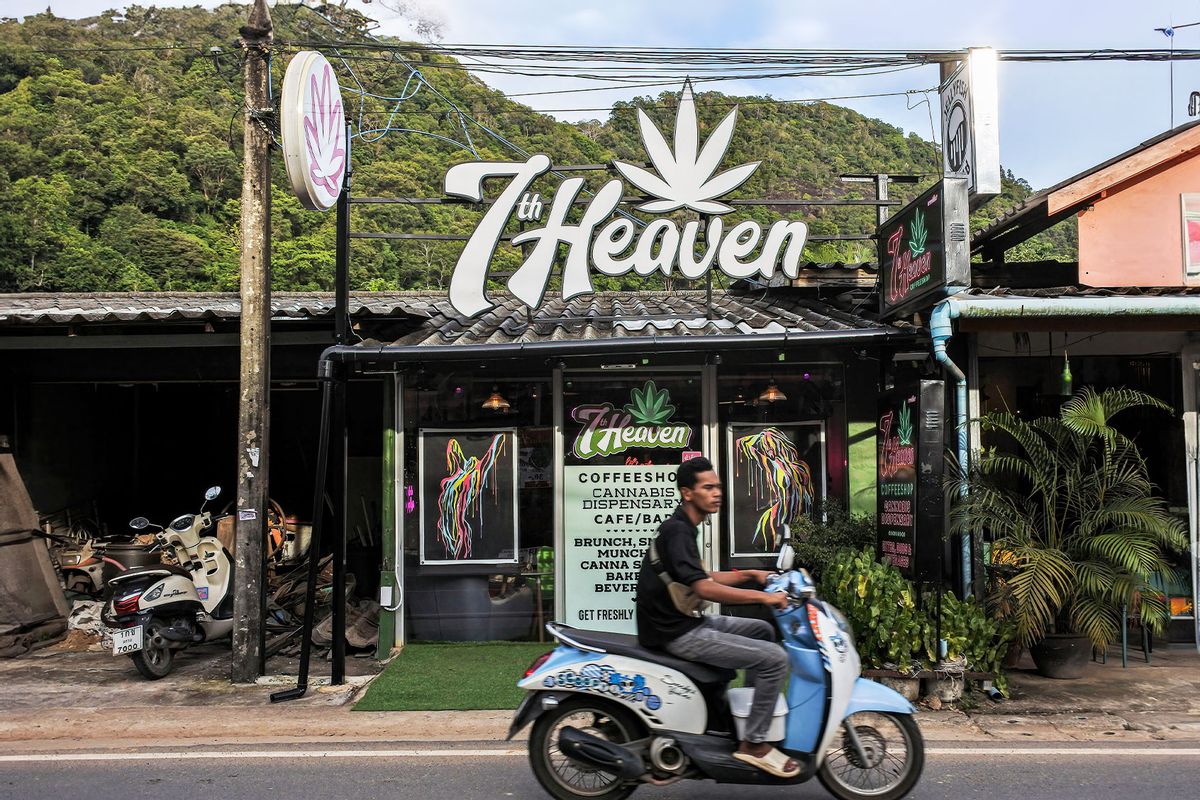 General view of a weed / marijuana shop - 7th Heaven on Koh Chang Island in Trat province. Koh Chang is a popular tourist resort island situated about 350 km south east of the capital, Bangkok, Thailand. (Paul Lakatos/SOPA Images/LightRocket via Getty Images)