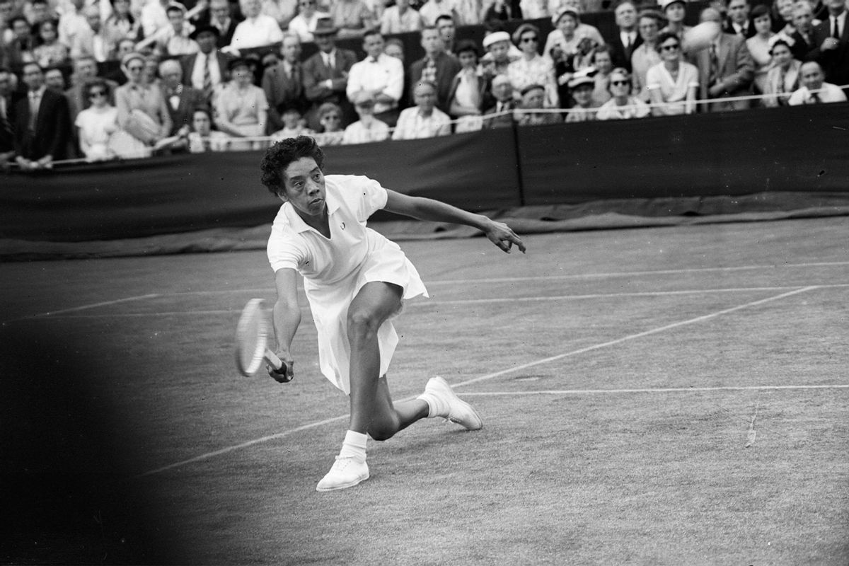 American tennis player Althea Gibson, the first black player to gain prominence in the game, at Wimbledon. (Central Press/Getty Images)