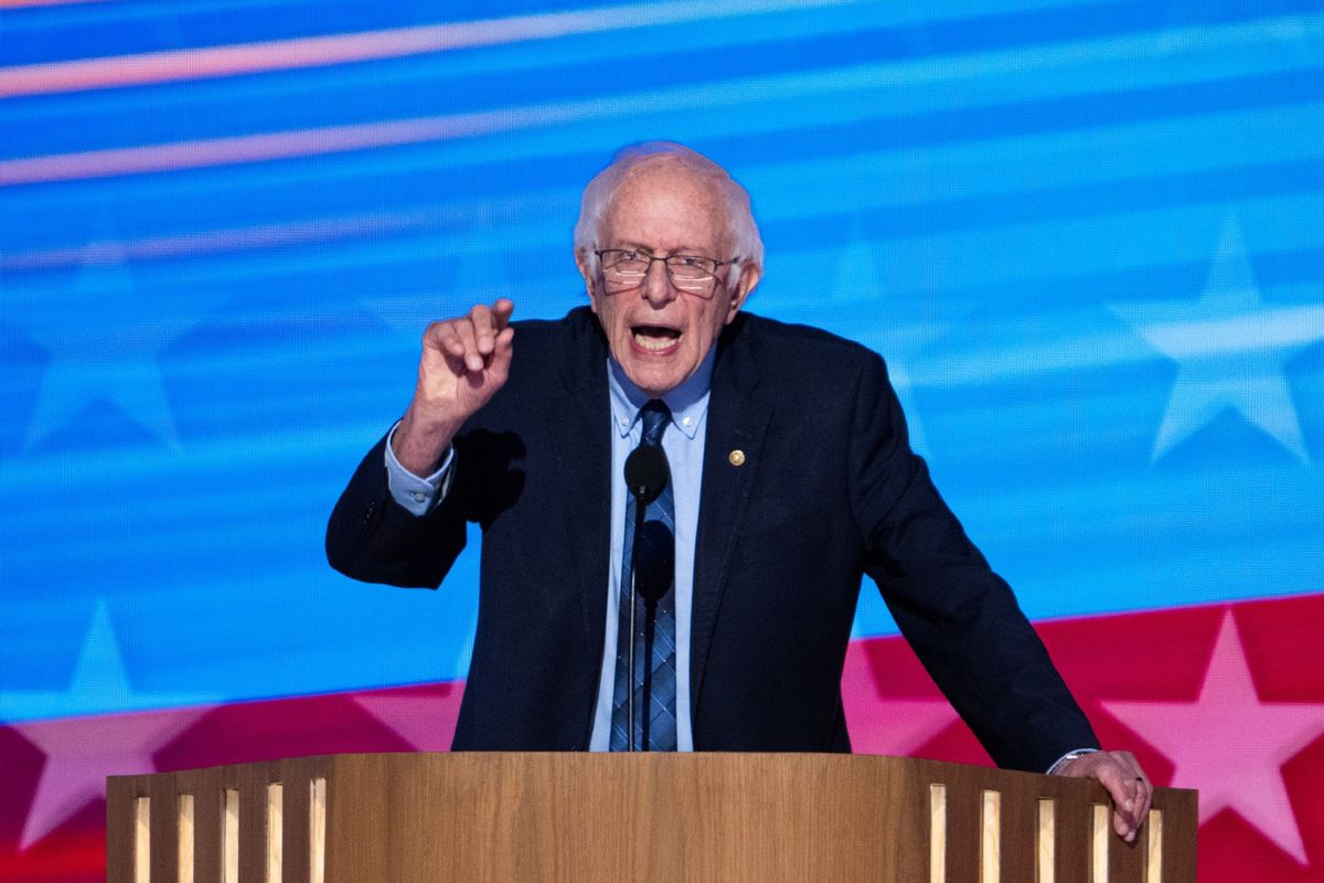 Sen. Bernie Sanders, I-Vt., speaks during the roll call vote during day two of the 2024 Democratic National Convention in Chicago on Tuesday, August 20, 2024.  (Bill Clark/CQ-Roll Call, Inc via Getty Images)