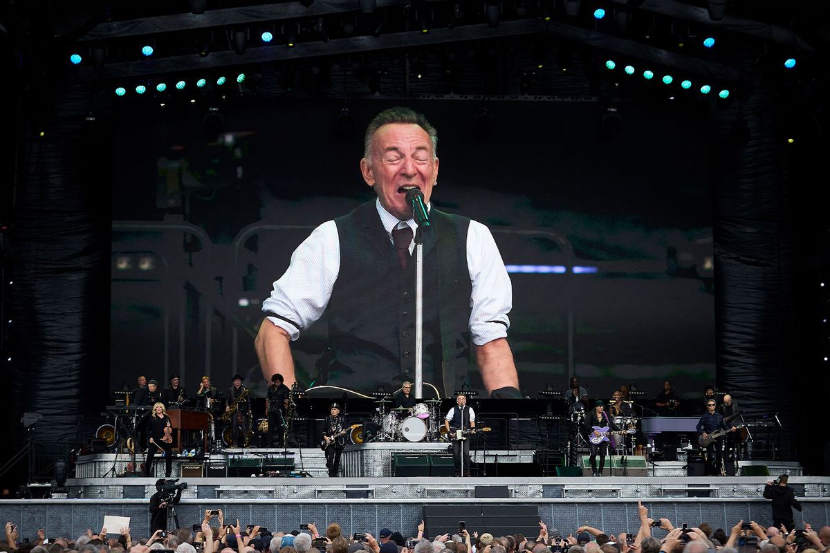 US musician Bruce Springsteen is seen on a large screen as he performs with The E Street Band during their 2024 World Tour at Dyrskuepladsen fairground in Odense, Denmark, on July 9, 2024. (ROBERT WENGLER/Ritzau Scanpix/AFP via Getty Images)