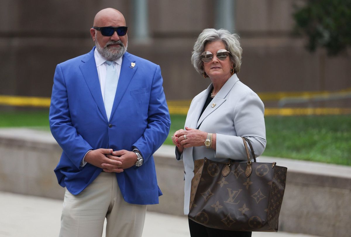 Senior strategists for former President Donald Trump, Susie Wiles and Chris LaCivita, stand outside the E. Barrett Prettyman U.S. Court House on August 3, 2023 in Washington, DC. (Tom Brenner for The Washington Post via Getty Images)