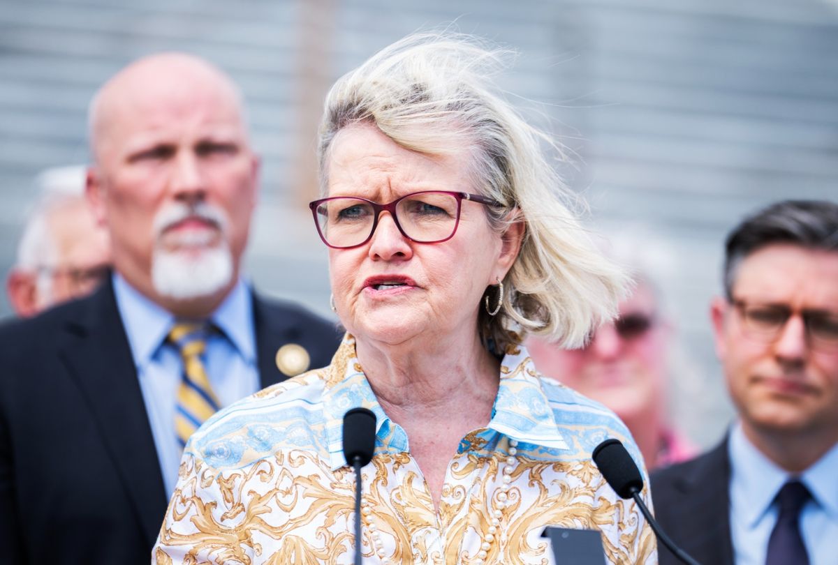 Cleta Mitchell, chair of the Election Integrity Network, speaks during a news conference at the House steps of the U.S. Capitol on Wednesday, May 8, 2024. (Tom Williams/CQ-Roll Call, Inc via Getty Images)