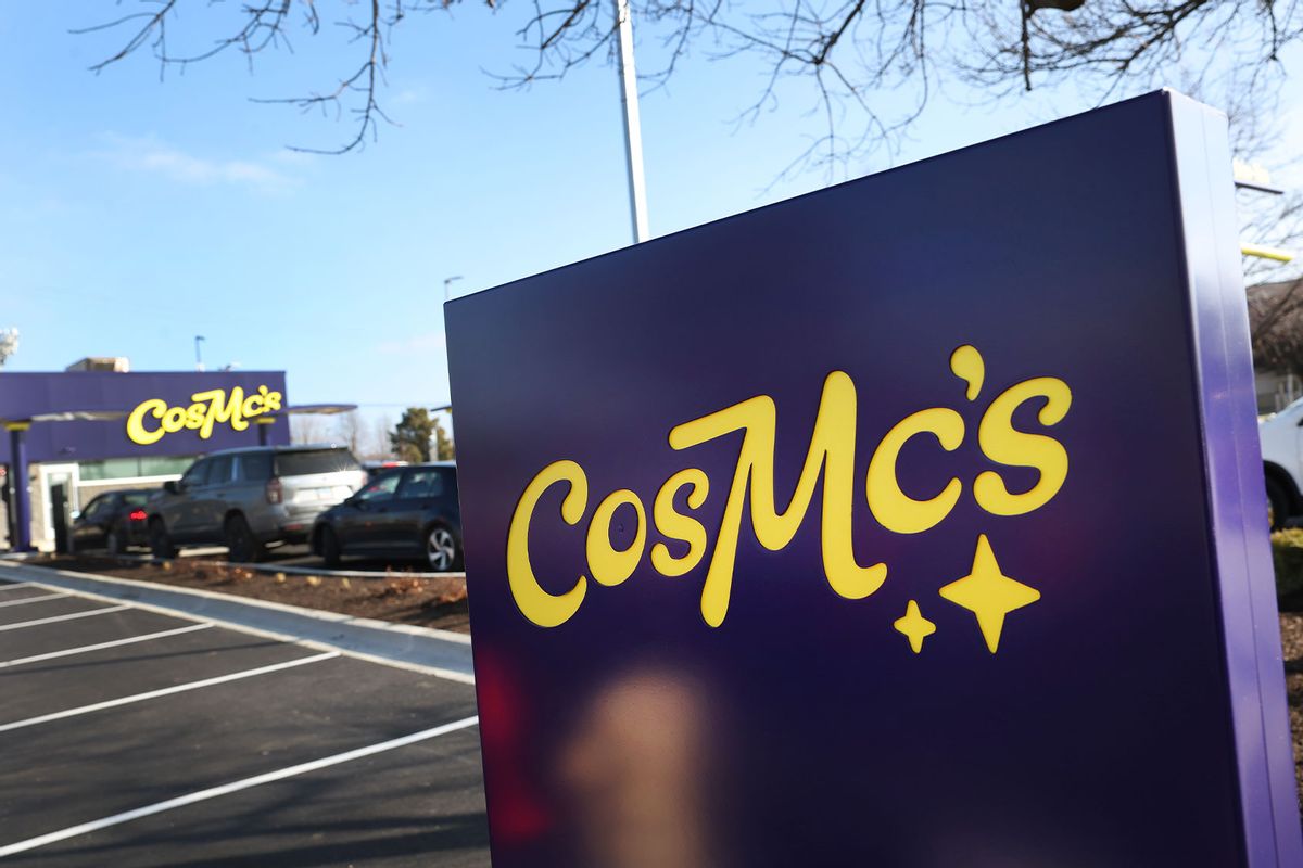 Customers place their orders at CosMc's, a concept restaurant launched by McDonald’s on December 11, 2023 in Bolingbrook, Illinois. (Scott Olson/Getty Images)