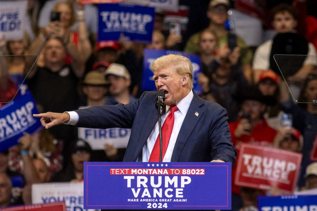 Former U.S. President and Republican presidential candidate Donald Trump speaks during an election campaign rally in Bozeman, Montana, on August 9, 2024. (NATALIE BEHRING/AFP via Getty Images)