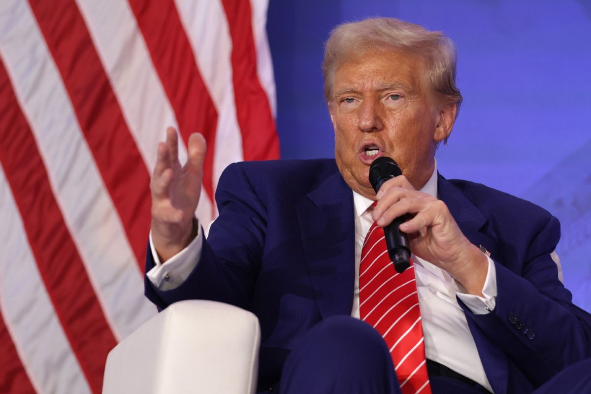 Republican presidential nominee, former U.S. President Donald Trump speaks during the 2024 Joyful Warriors National Summit on August 30, 2024, in Washington, DC. (Alex Wong/Getty Images)