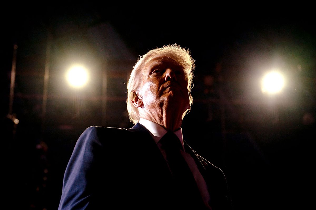 U.S. Republican Presidential nominee former President Donald Trump exits after speaking at his campaign rally at the Bojangles Coliseum on July 24, 2024 in Charlotte, North Carolina. (Brandon Bell/Getty Images)