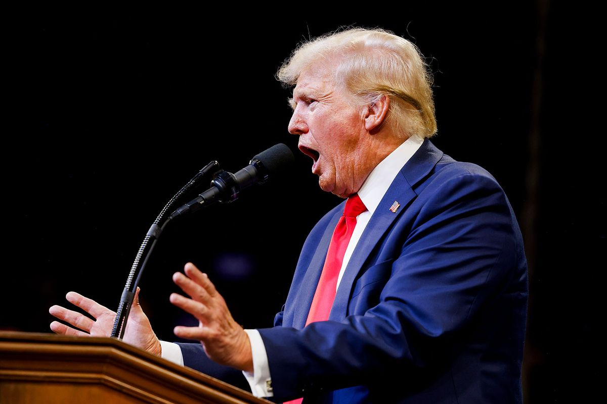 Republican presidential nominee, former U.S. President Donald Trump speaks at a rally at the Brick Breeden Fieldhouse at Montana State University on August 9, 2024 in Bozeman, Montana. (Michael Ciaglo/Getty Images)