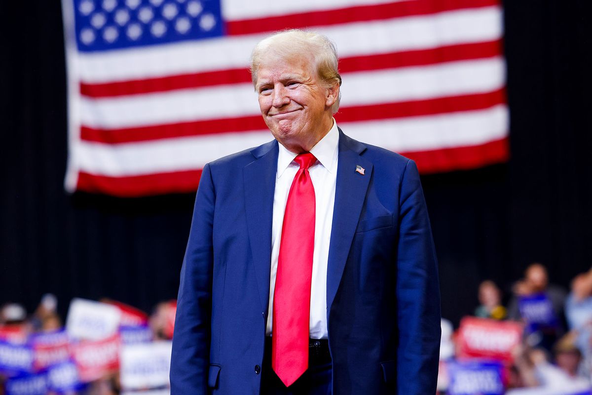 Republican presidential nominee, former U.S. President Donald Trump walks toward the stage to speak at a rally at the Brick Breeden Fieldhouse at Montana State University on August 9, 2024 in Bozeman, Montana. (Michael Ciaglo/Getty Images)