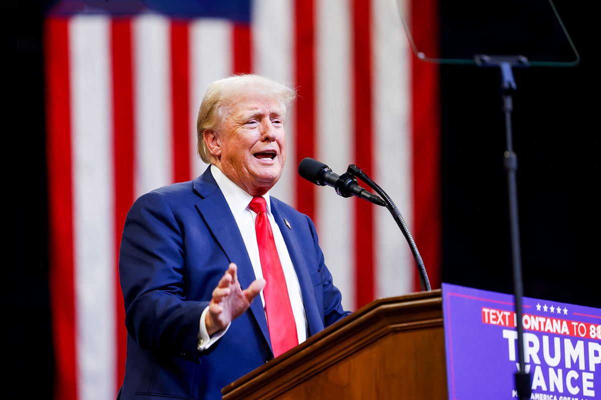 Republican presidential nominee, former U.S. President Donald Trump speaks at a rally at the Brick Breeden Fieldhouse at Montana State University on August 9, 2024 in Bozeman, Montana. (Michael Ciaglo/Getty Images)