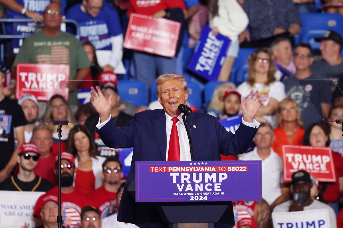 Republican Presidential Candidate former U.S. President Donald Trump speaks during a campaign rally at Mohegan Sun Arena at Casey Plaza on August 17, 2024 in Wilkes Barre, Pennsylvania. (Michael M. Santiago/Getty Images)