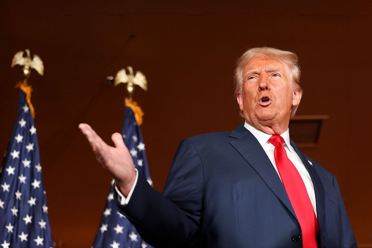 Republican Presidential candidate, former U.S. president, Donald Trump speaks at II Toro E La Capra on August 23, 2024 in Las Vegas, Nevada. (Ian Maule/Getty Images)