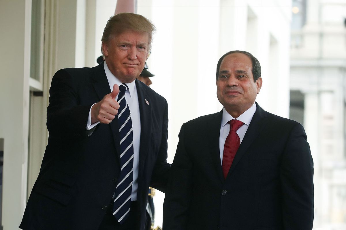 U.S. President Donald Trump welcomes Egyptian President Abdel Fattah Al Sisi during his arrival at the West Wing of the White House on April 3, 2017 in Washington, DC. (Mark Wilson/Getty Images)