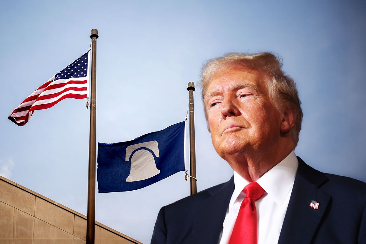 Donald Trump | The Heritage Foundation flag flies over the building on July 30, 2024 in Washington, DC. (Photo illustration by Salon/Getty Images)