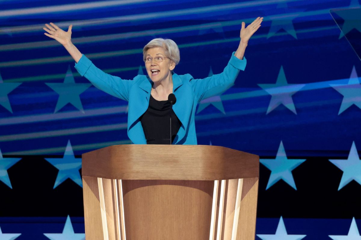 Sen. Elizabeth Warren, D-Mass., speaks during the Democratic National Convention on Thursday, Aug. 22, 2024, in Chicago, IL. (Myung J. Chun/Los Angeles Times via Getty Images)