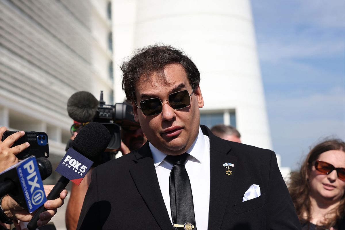 Former U.S. Rep. George Santos gives a statement after a court hearing on August 19, 2024 in West Islip, New York. (Michael M. Santiago/Getty Images)