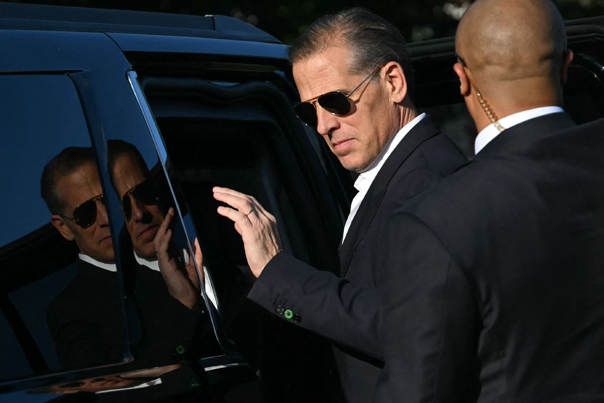 Hunter Biden, son of U.S. President Joe Biden, steps into a car upon arrival at Fort Lesley J. McNair in Washington, DC, on July 1, 2024.  (MANDEL NGAN/AFP via Getty Images)