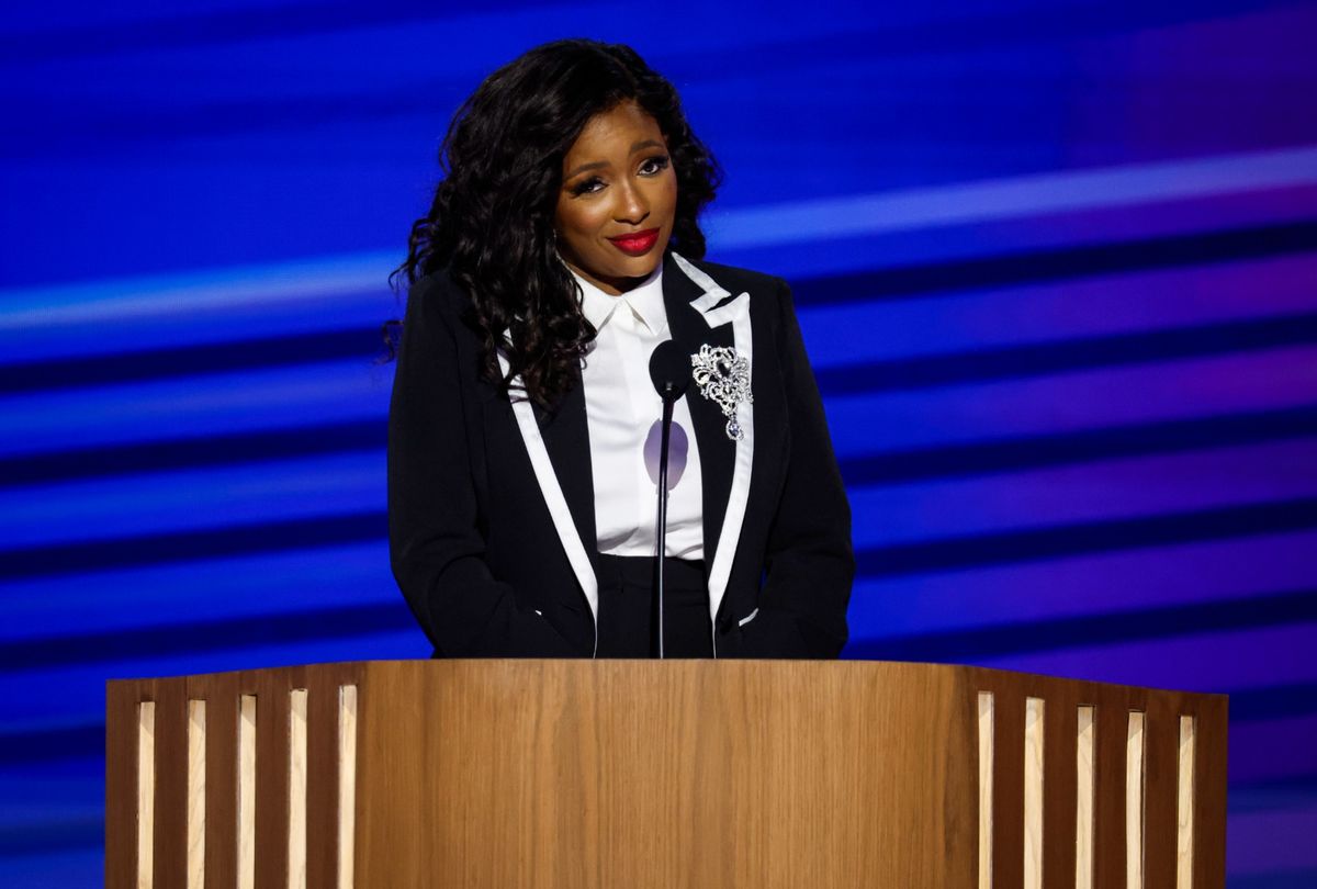 Rep. Jasmine Crockett (D-TX) speaks onstage during the first day of the Democratic National Convention at the United Center on August 19, 2024 in Chicago, Illinois.  (Chip Somodevilla/Getty Images)