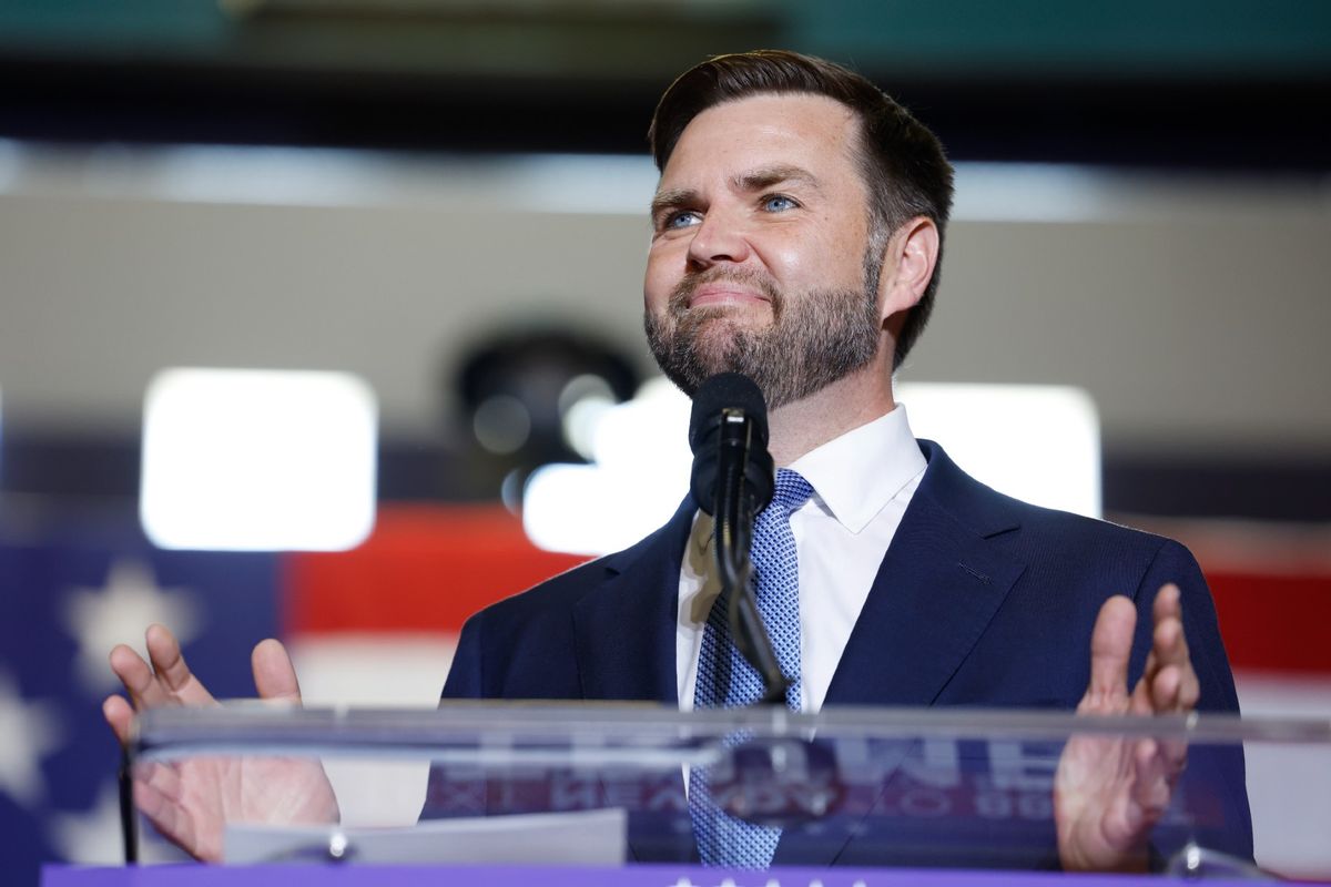 Republican vice presidential nominee U.S. Sen. J.D. Vance (R-OH) speaks at a campaign rally at Liberty High School on July 30, 2024, in Henderson, Nevada. (Anna Moneymaker/Getty Images)