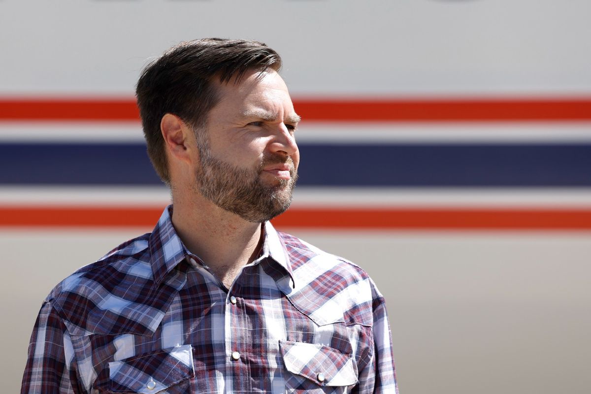 Republican vice presidential nominee U.S. Sen. JD Vance (R-OH) boards his airplane on August 01, 2024, in Sierra Vista, Arizona.  (Anna Moneymaker/Getty Images)