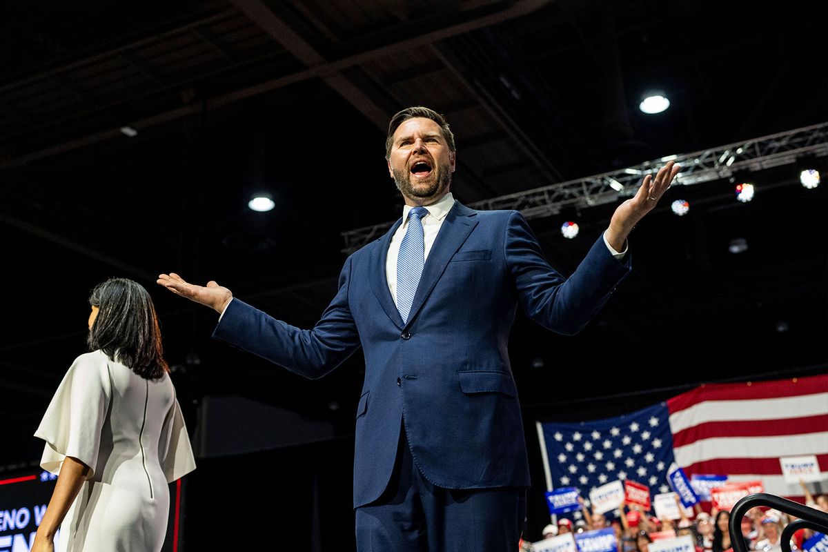 Republican Vice Presidential Nominee Senator J.D. Vance (R-OH) speaks to Nevada voters during a rally at the Reno Sparks Convention Center in Reno, Nevada on Tuesday July 30, 2024. (Melina Mara/The Washington Post via Getty Images)