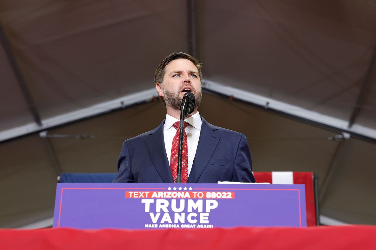 Republican vice presidential nominee U.S. Sen. JD Vance (R-OH) gives remarks at a campaign rally at Arizona Christian University on July 31, 2024 in Glendale, Arizona. (Anna Moneymaker/Getty Images)