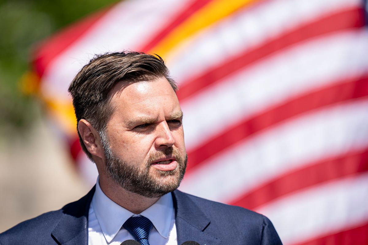 Republican vice presidential candidate, U.S. Sen. JD Vance (R-OH) addresses the audience at a campaign rally on August 20, 2024 in Kenosha, Wisconsin. (Andy Manis/Getty Images)