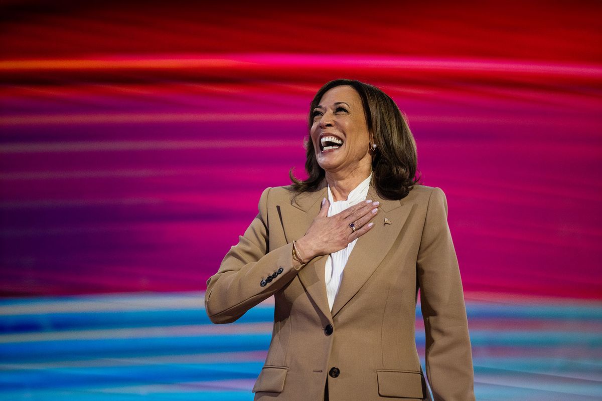 Vice President Kamala Harris addresses the Democratic National Convention at the United Center in Chicago, Ill., on Monday, August 19, 2024. (Tom Williams/CQ-Roll Call, Inc via Getty Images)