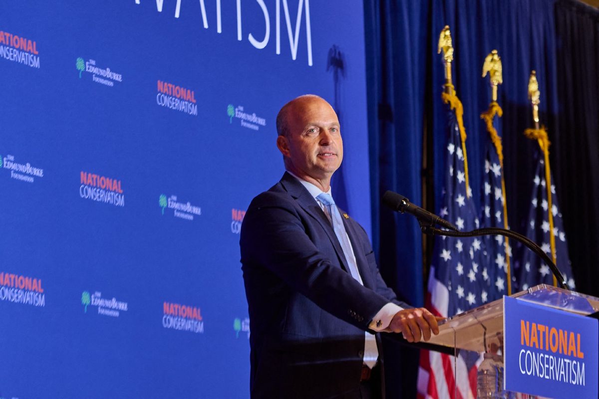 President of the Heritage Foundation Kevin Roberts speaks at the National Conservative Conference in Washington D.C., Monday, July 8, 2024.  (DOMINIC GWINN/Middle East Images/AFP via Getty Images)