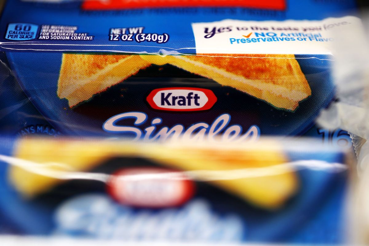 Packages of Kraft Singles are displayed on a grocery store shelf on February 22, 2019 in San Rafael, California. (Justin Sullivan/Getty Images)