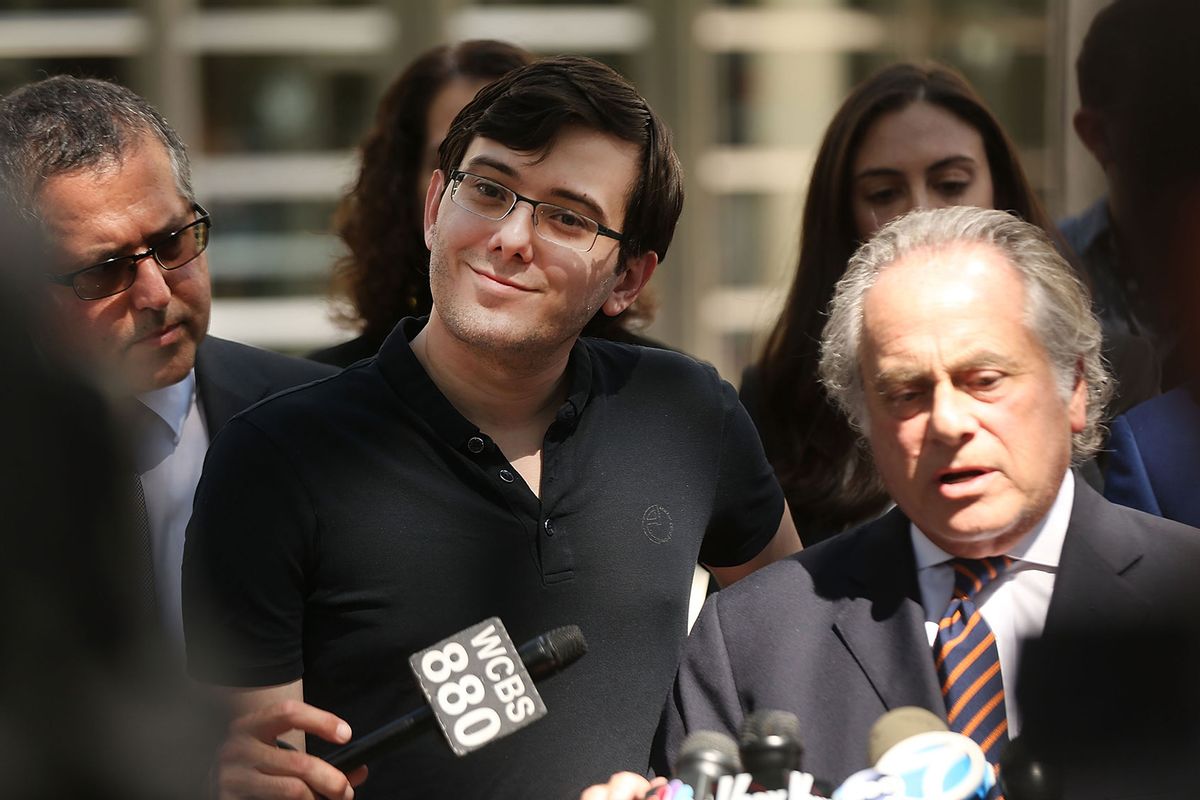 Former pharmaceutical executive Martin Shkreli speaks to the media in front of U.S. District Court for the Eastern District of New York with his attorney Benjamin Brafman after the jury issued a verdict, August 4, 2017 in the Brooklyn borough of New York City. (Spencer Platt/Getty Images)