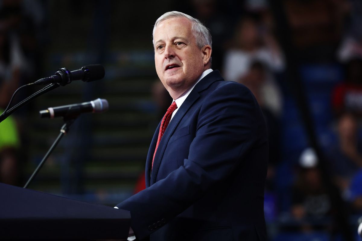 RNC Co-Chair Michael Whatley speaks during a Republican Presidential Candidate former U.S. President Donald Trump campaign rally at Mohegan Sun Arena at Casey Plaza on August 17, 2024 in Wilkes Barre, Pennsylvania.  (Michael M. Santiago/Getty Images)