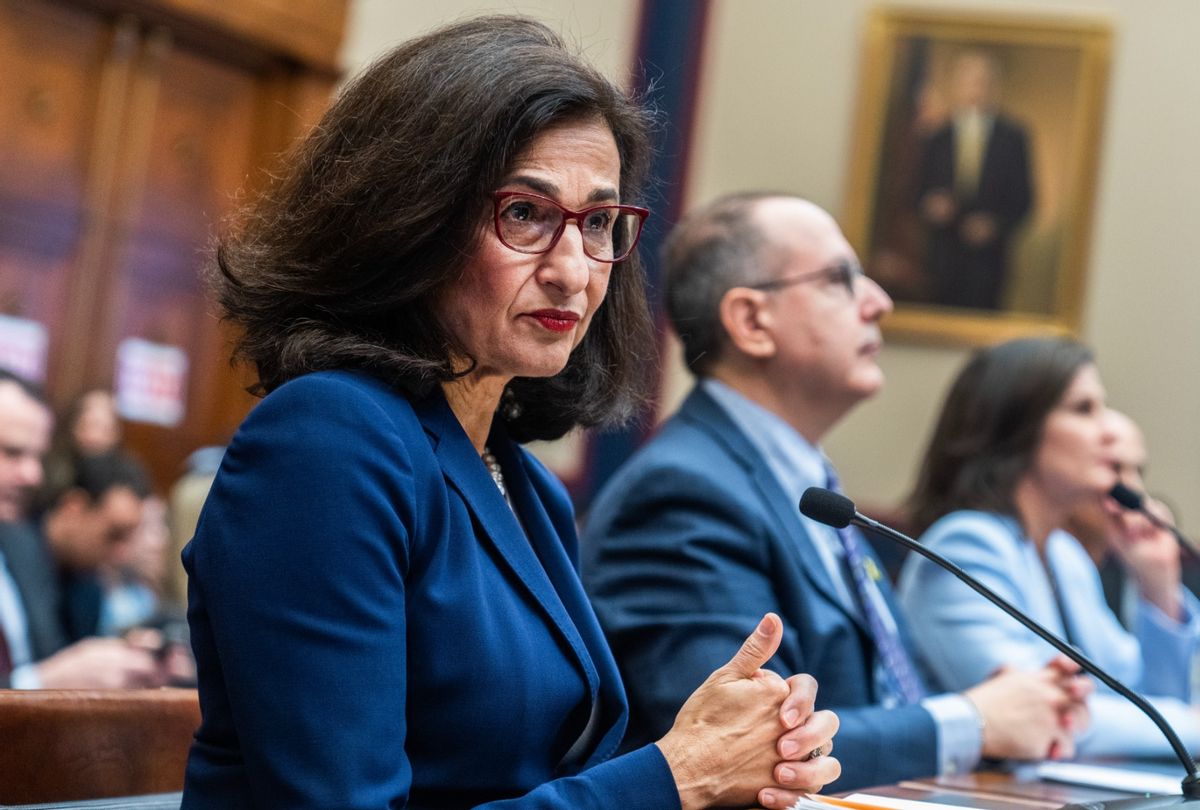 Minouche Shafik, president of Columbia University, testifies during the House Education and the Workforce Committee hearing titled "Columbia in Crisis: Columbia University's Response to Antisemitism," in Rayburn building on Wednesday, April 17, 2024.  (Tom Williams/CQ-Roll Call, Inc via Getty Images)