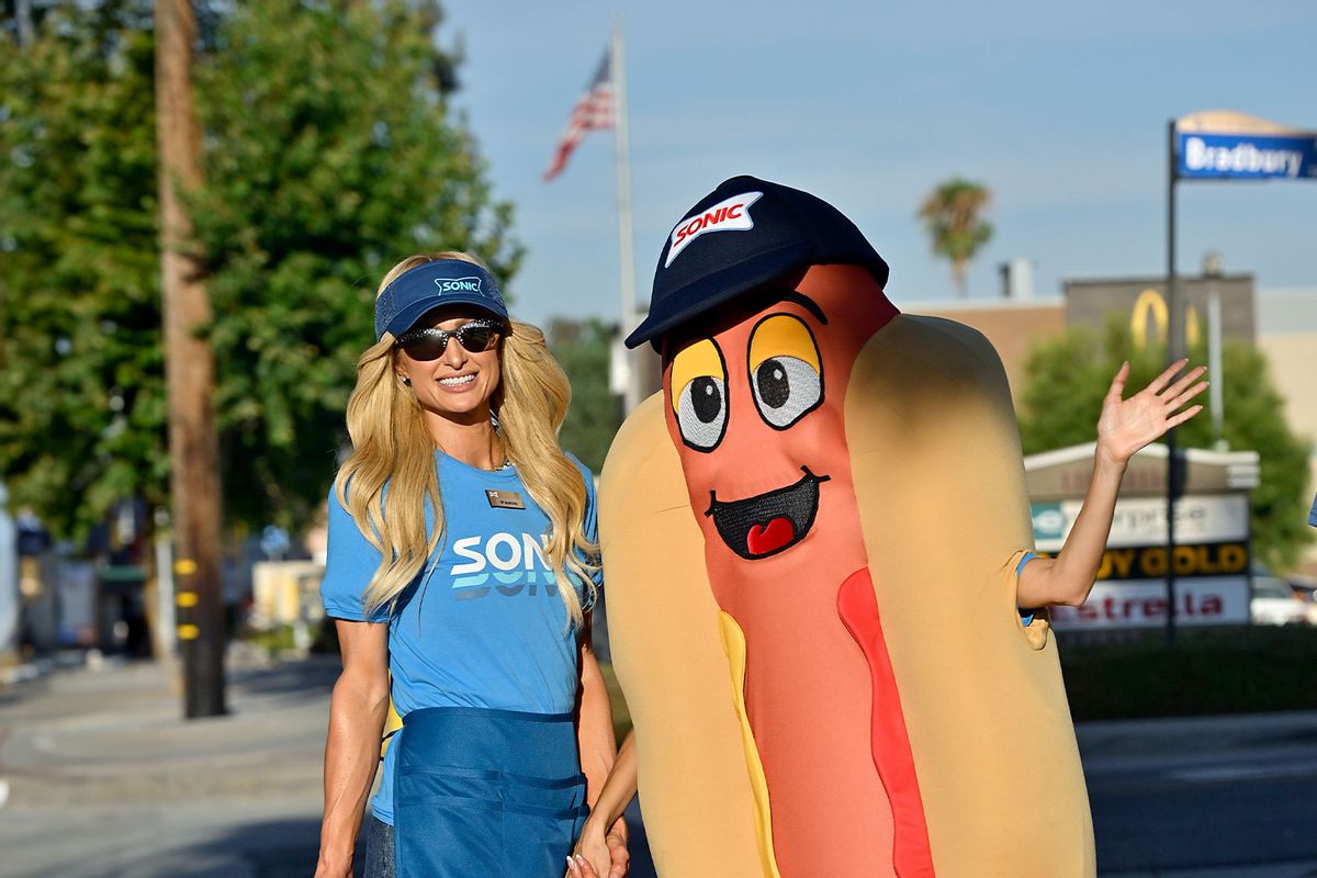 Paris Hilton and Nicole Richie work at Sonic Drive-In while filming scenes for “The Simple Life” reboot TV show on August 05, 2024 in Duarte, California. (Sara Jaye/WireImage/Getty Images)