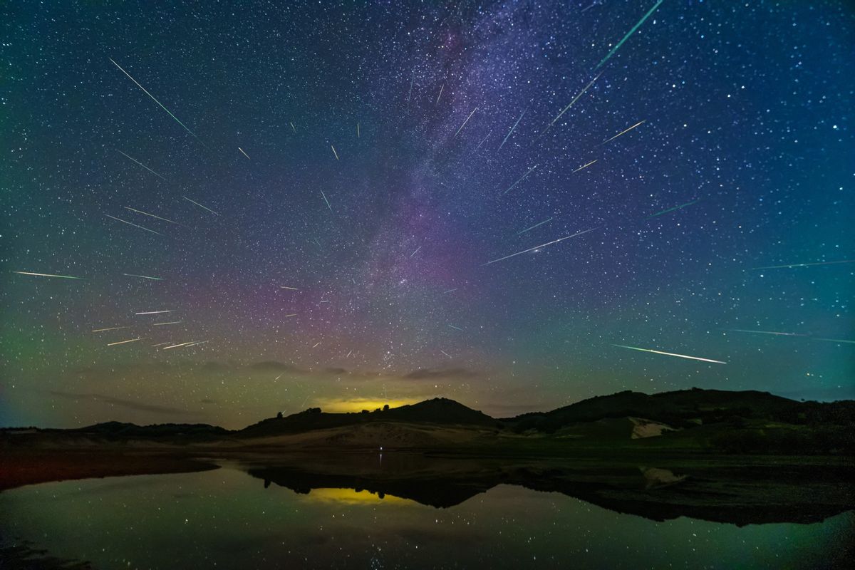 The Perseid meteor shower is seen over the Ulanbum grassland in Chifeng city, Inner Mongolia, China, August 14, 2023.  (CFOTO/Future Publishing via Getty Images)