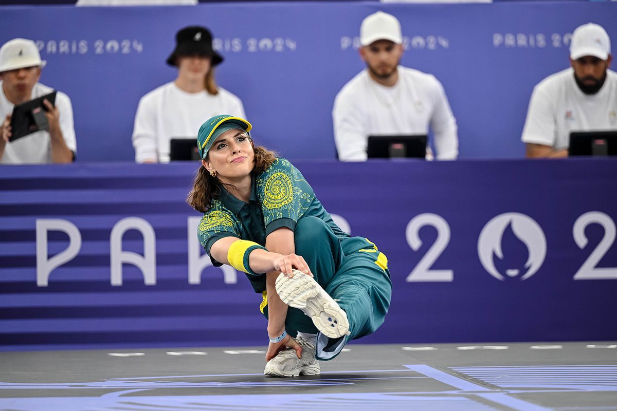 Raygun competes during the Breaking B-Girls Round Robin Group B battle between Logistx and Raygun on Day 14 of the Olympic Games Paris 2024 at La Concorde on August 9, 2024 in Paris, France. (Harry Langer/DeFodi Images via Getty Images)