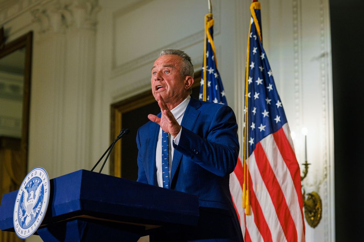 Presidential candidate Robert F Kennedy Jr. speaks at the Nixon Library on June 12, 2024 in Yorba Linda, California. (Gina Ferazzi / Los Angeles Times via Getty Images)