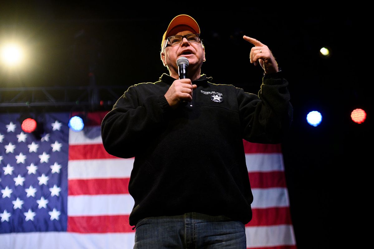 Minnesota Governor Tim Walz introduces Democratic presidential candidate Sen. Amy Klobuchar (D-MN) during a campaign rally at First Avenue on January 17, 2020 in Minneapolis, Minnesota. (Stephen Maturen/Getty Images)