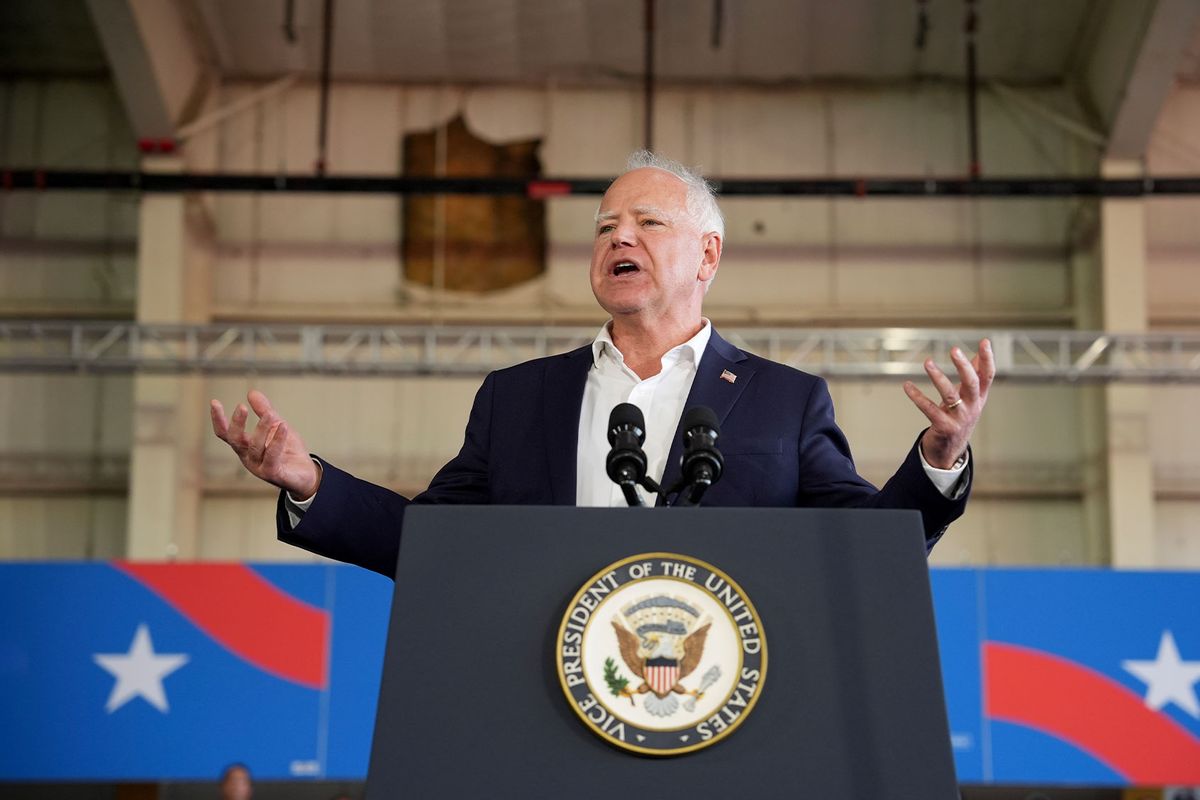 Democratic vice presidential candidate Minnesota Gov. Tim Walz speaks during a campaign event on August 7, 2024 in Detroit, Michigan. (Andrew Harnik/Getty Images)